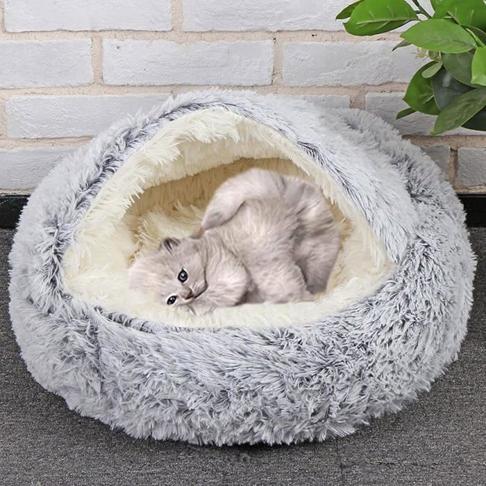 Meilleurs prix pour Grotte pour chat chiot et chien petite et moyenne taille - Igloo pour chat apaisant chaud et gris#Plush-40cm CORBEILLE