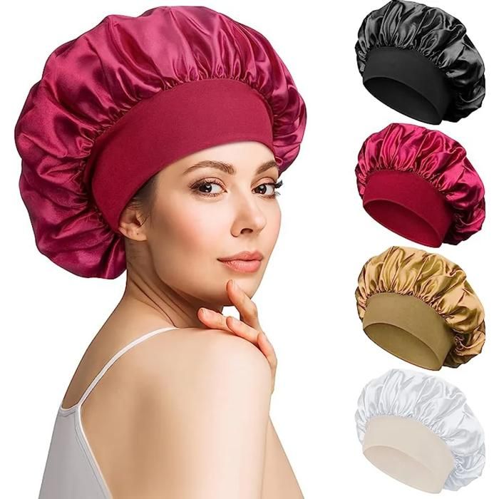 Bonnet nuit satin femme 4 pièces 30cm diamètre élastique réglable cheveux longs bouclés dormir laver YYV