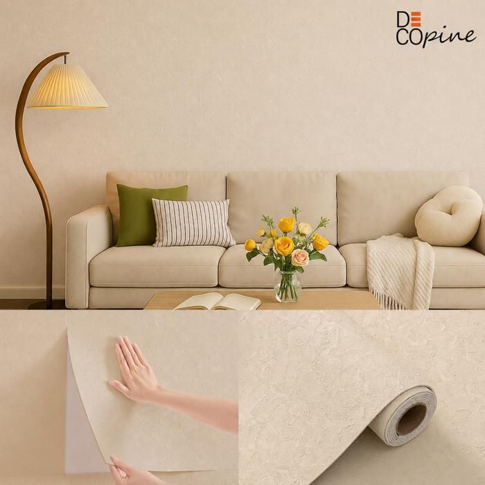 Papier Peint 3D - DECOPINE - Jaune Pierre Naturelle - Relief Réaliste - Auto-adhésif - 60x280cm