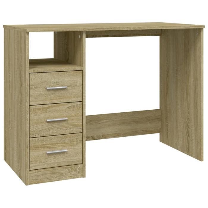 Bureau avec tiroirs - JILL - Chêne sonoma - 102x50x76 cm - Bois dingénierie - 3 tiroirs - Compartiment ouvert