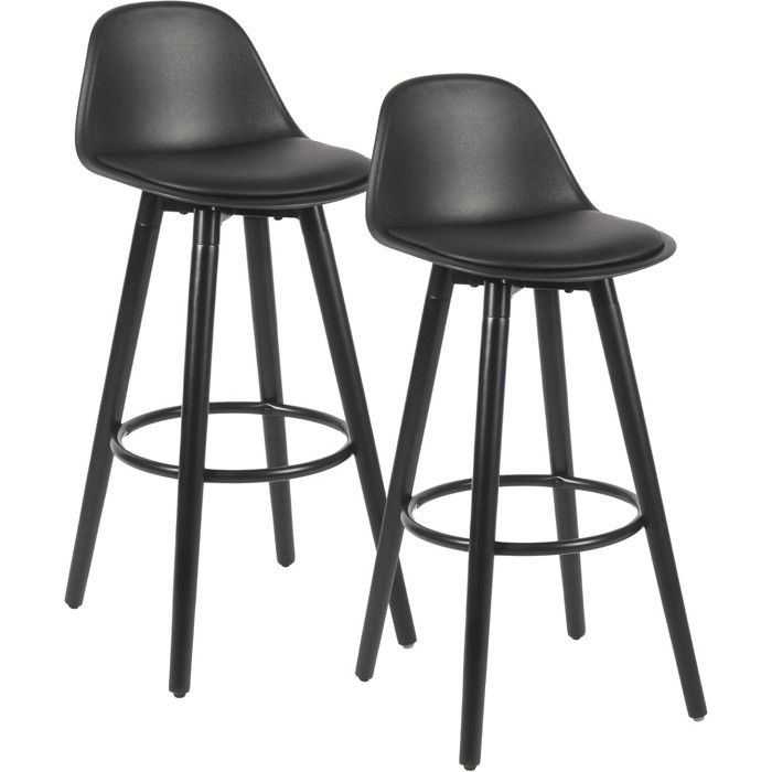 Lot de 2 Tabourets de Bar - Box and Beyond - Hauteur 91 cm - Métal et Plastique Noir - Repose-pieds