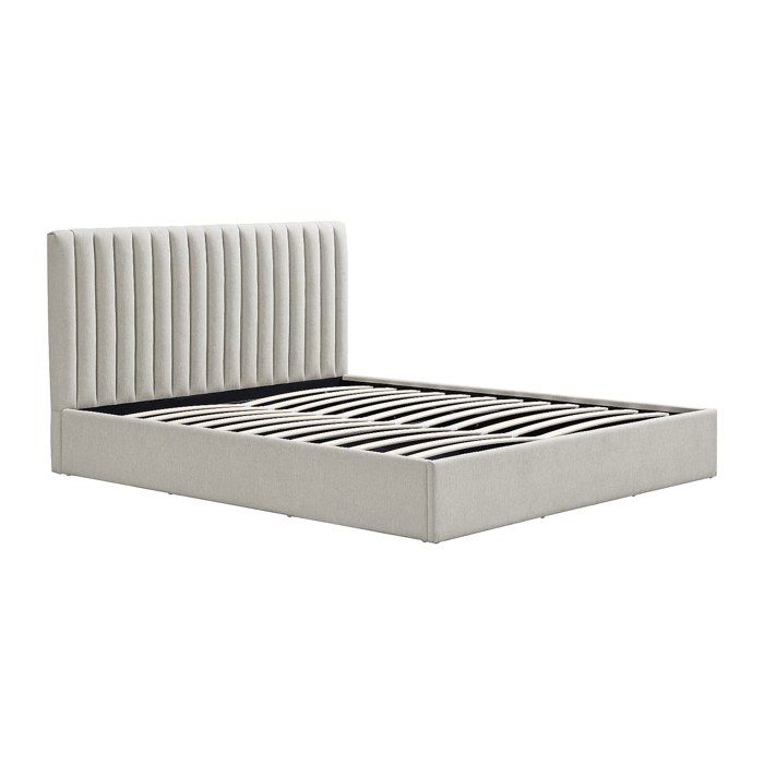 Lit coffre 180 x 200 cm – Tissu – Gris clair - SARANELI Lit coffre 180 x 200 cm – Tissu – Gris clair - SARANELI