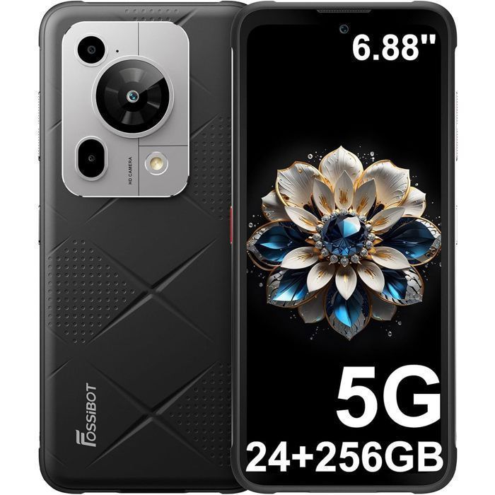 FOSSIBOT F112 Pro - Smartphone incassable 5G 6.88 120Hz 24GB/256GB (1To) Dimensity 6300 50MP 7150mAh NFC Noir