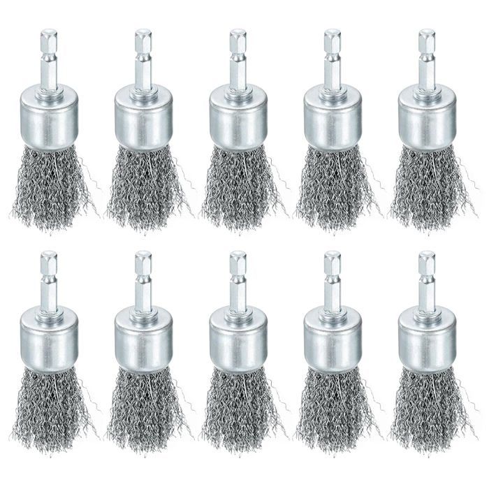 10 Pcs Fil Brosse pour Perceuse 1 Dia.Abrasif Fil Roue 1/4 Hex Tige Carbone Acier Tasse Brosse Grossier Ondulé Perceuse Accessoire