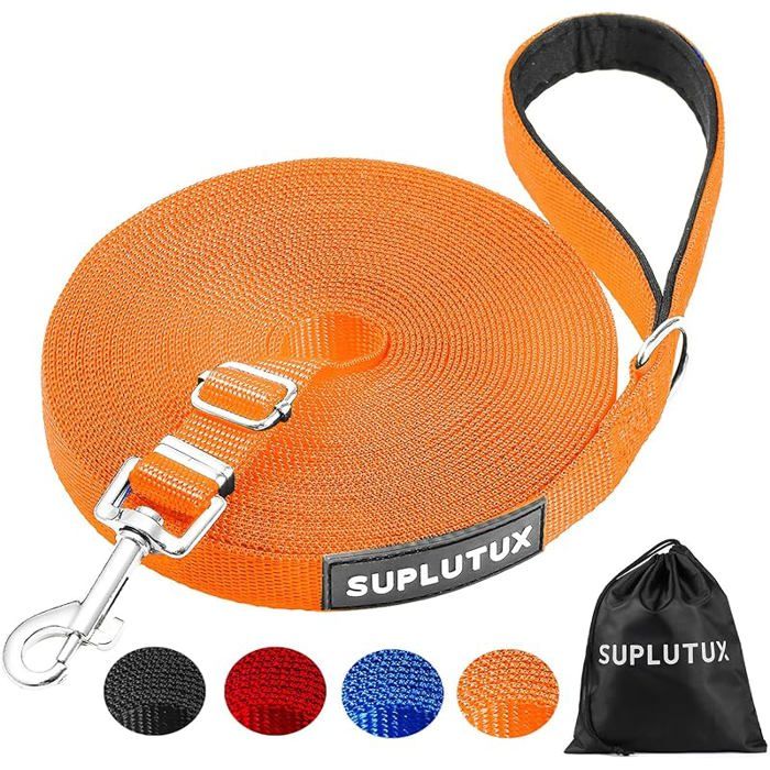 Longe pour Chien 10m Ajustable Laisse avec Poignée Rembourrée et Rac de Rangement pour Dressage de Petite à Grande Orangé  LAISSE