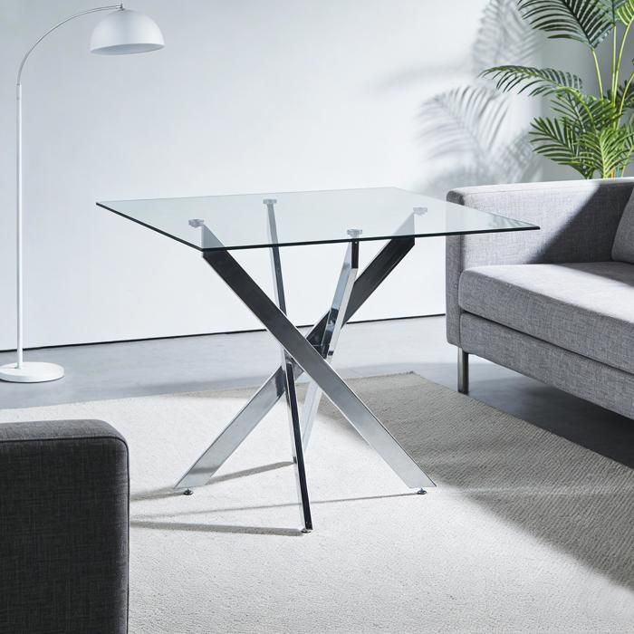 Table de Repas Carrée Verre Trempé et Pieds Dorés Table à manger de 2 à 4 personnes - L 80 x H 75 cm