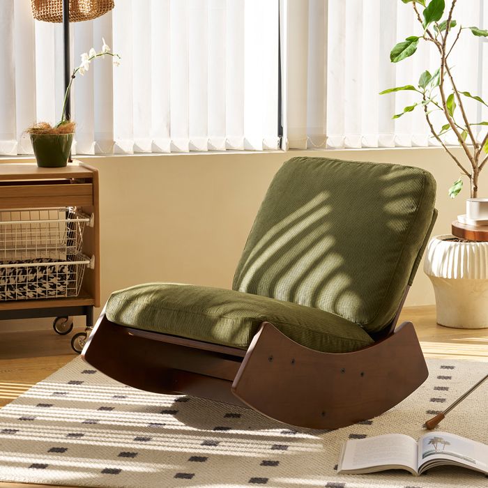 Chaise à bascule bois massif fauteuil dallaitement rembourré fauteuil de lecture confortable pour salon 90x61.5x71.9cm