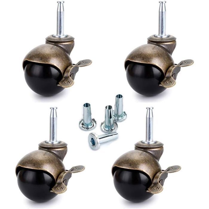 1.5inch Roue à Bille en Bronze Roulettes pour Meubles avec Douilles Roulettes à Boule Arrondie avec frein