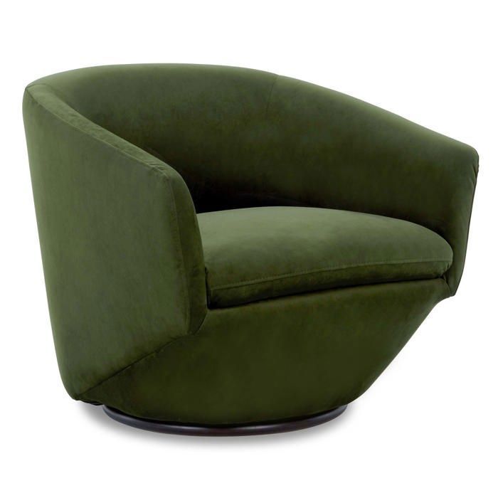 Fauteuil Pivotant CHITA Tissu Velours Pour Salon Fauteuil Rond Avec Base Métallique-Vert