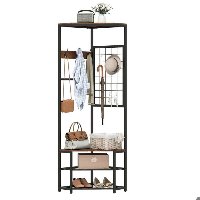 49 x 49 x 171 cm porte-manteau dangle 3-en-1 avec étagères et rack à chaussures meuble dentrée