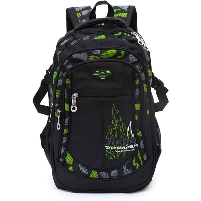 Sac à dos scolaire vert noir - Tissu Oxford - Étanche - Léger - 30 x 20 x 45 cm - 850 g