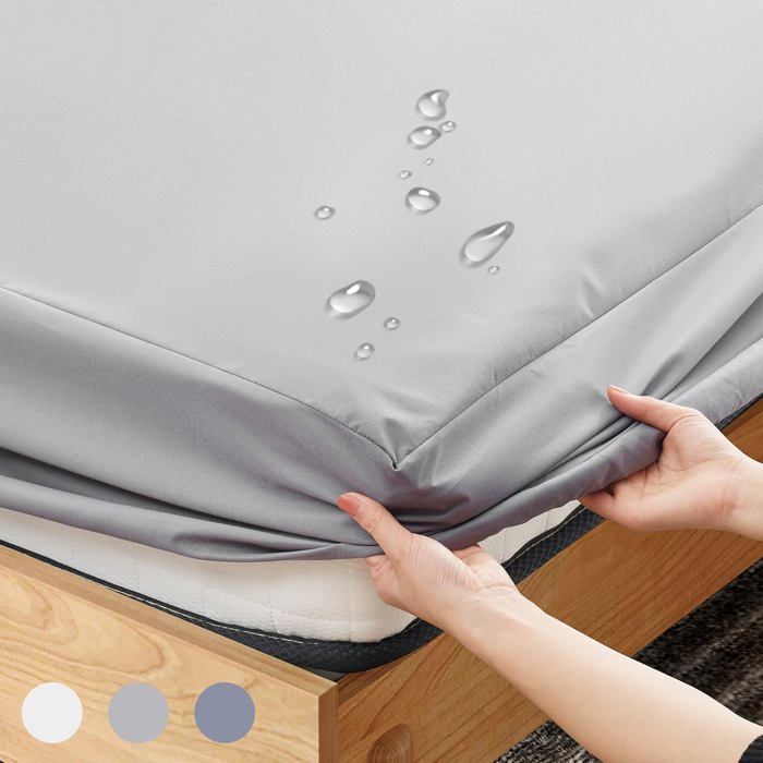 Alèse matelas 160 x 200 cm - imperméable anti-acariens housse polyester gris clair drap-housse élastique tout autour