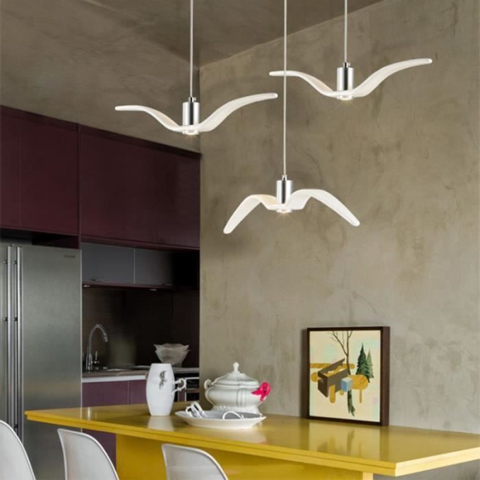 Seagull Suspension Lampe Creative White Led Resin Silhouette Ciel