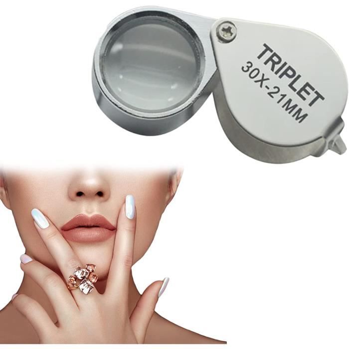 Loupe de bijoutier - 10 x 20 x 30 x 30 x - Pliable - 3 pièces - Loupe de poche portable - Pour pièces de monnaie, diamants, pierres précieuses, bijoux et timbres