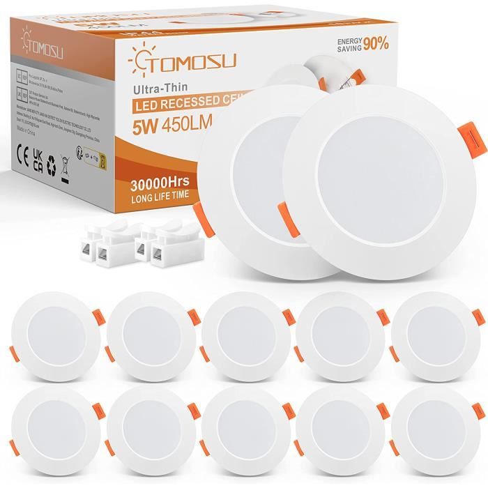 Spot LED Encastrable Extra Plat Tomosu - 5W 450LM - IP44 Pour Salle De Bain - Lot De 10