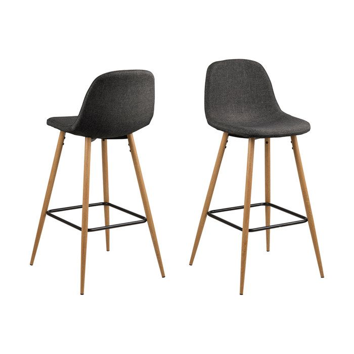 Willy Tabouret de bar en gris avec un piètement en chêne et repose-pieds noir.
