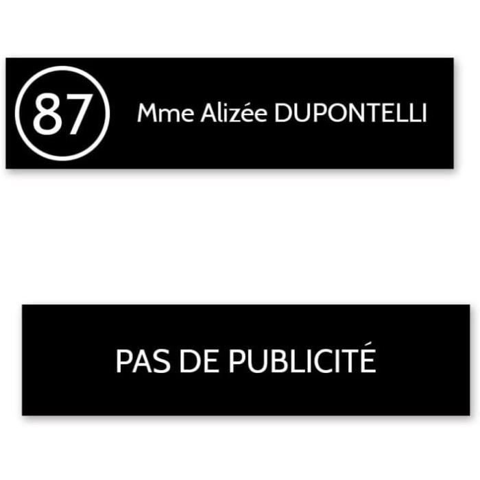 DECOHO - Étiquette Boîte Aux Lettres Personnalisée Plastique Bi-Couche - Blanche Lettres Bleues - 100x25x0,8 Mm - Gravure Laser 1 Ligne - Blanc