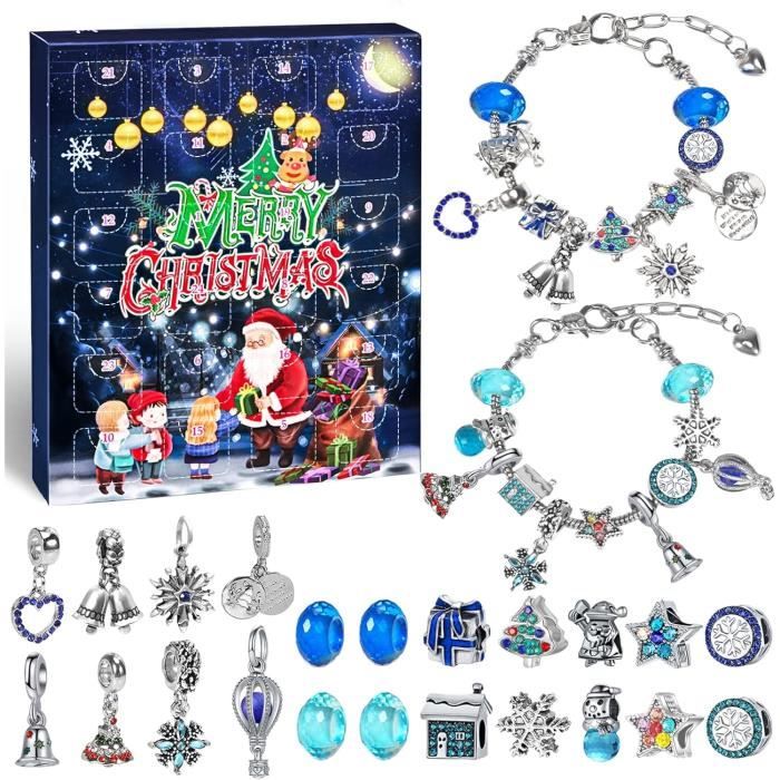 Noël Cadeau Calendrier de l'avent Bijoux,24 Jours DIY Calendrier de l'avent  Bracelet avec 2 Bracelets 22 Perles pour Enfant Fille