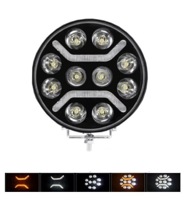 Phare De Travail LED Rond 12V/24V Blanc Et Orange Pour Camion 4x4 - Neuf