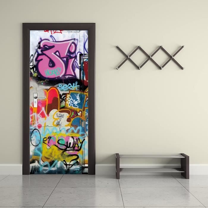 Stickers Muraux Porte 3D Auto-Adhésif DIY Pharaon égyptien Papier peint porte PVC étanche Autocollant Porte pour Cuisine Chambre Salle Porte Décor L83 x H204cm
