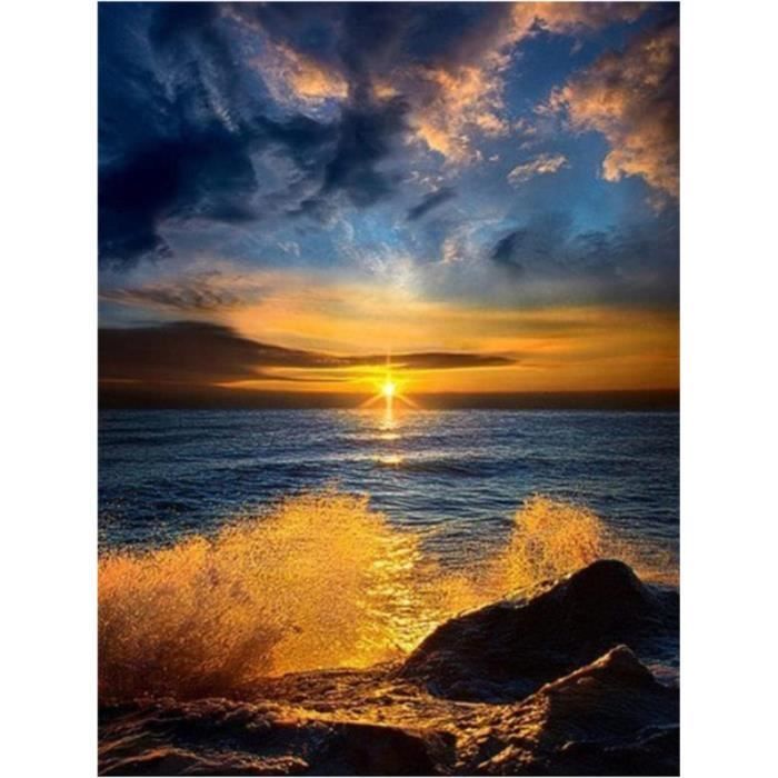 Kit Peinture Diamant MXJSUA - Paysage Fleurs Et Coucher De Soleil 30x40cm - DIY Art Diamant 5D - Décoration Murale