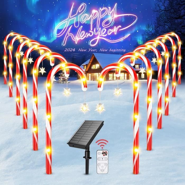 12 Pièces Decoration Noel Lampe Solaire Exterieur, Lumières Canne À