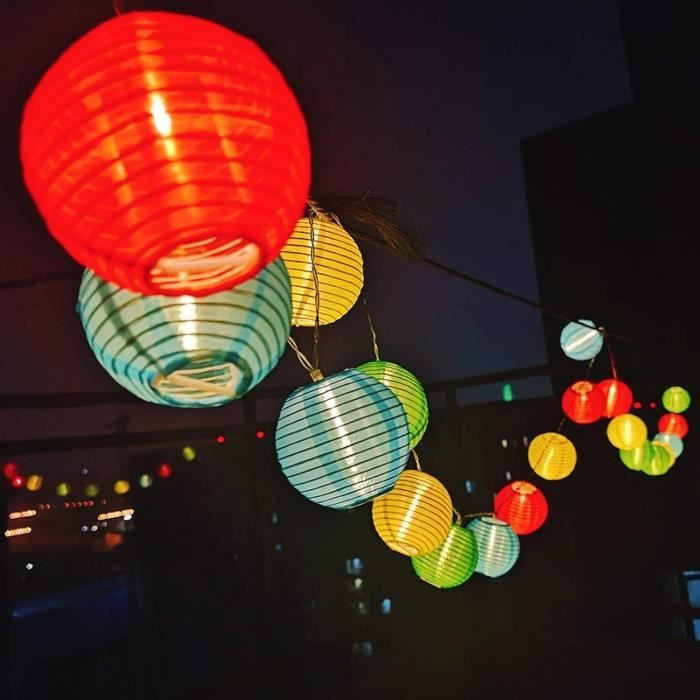 guirlande lumineuses boule 20leds 3,2m guirlande lanterne guinguette papier lampion led etanche multicolore pile décoraion ch[h7201]