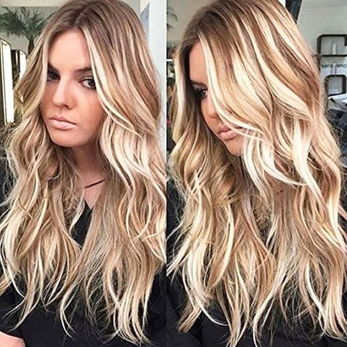 Femmes boucl s longue perruque cheveux ondul s Ombre Blonde