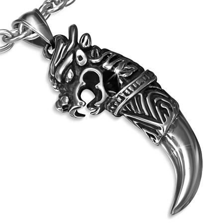 Pendentif Griffe De Dragon En Os Et Jade - 46-50 Cm, Artisanal, Neuf Sans Emballage