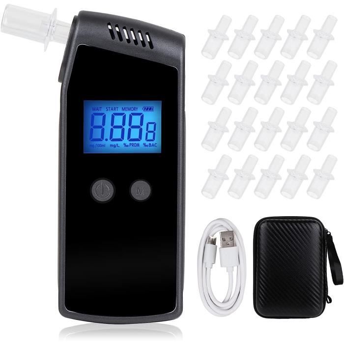 Aranknew Éthylotest Électronique Portable – Testeur D'Alcool Numérique Haute Sensibilité Avec Écran LCD, 20 Embouts, Homologué, 3 Unités De Mesure, Idéal Pour Sécurité Routière
