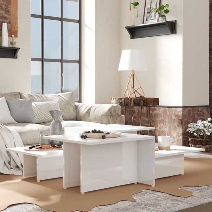 Table Basse Blanche Brillante 40x40x30 Cm - Meuble D'Appoint Bois D'Ingénierie, Style Moderne Salon Canapé
