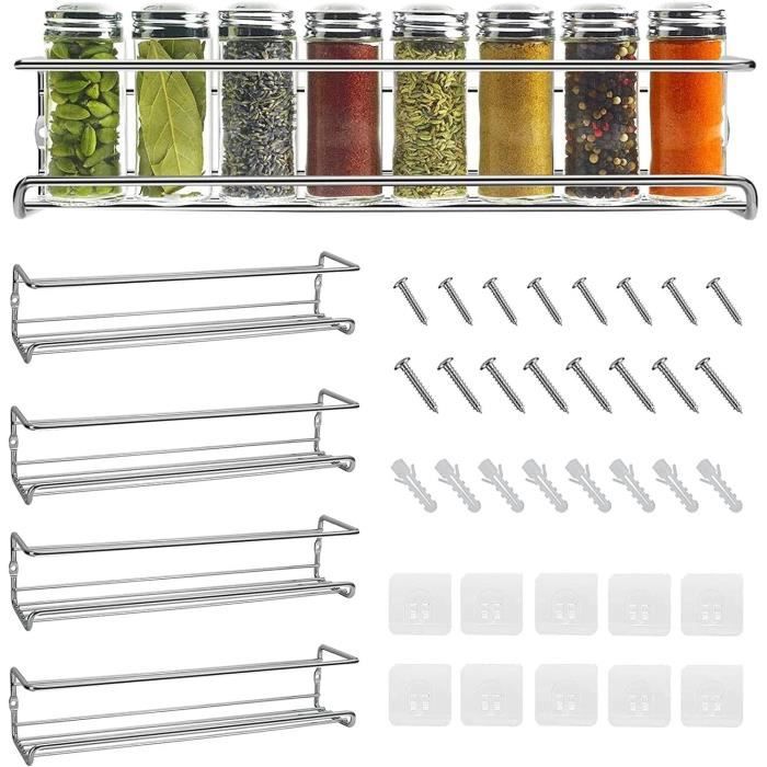 Étagère Murale à épices Avec Crochets - Organisateur De Cuisine En Acier Inoxydable, Rangement Pour Ustensiles (40-80 Cm)