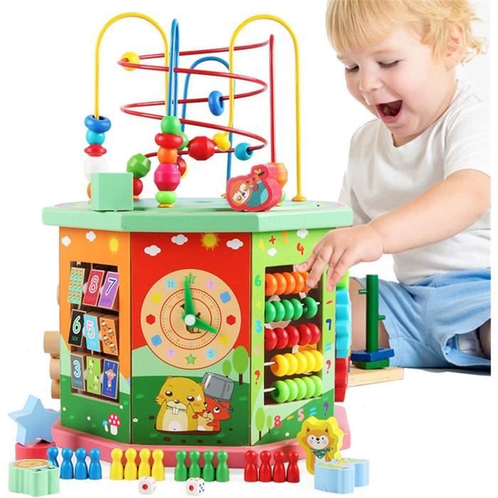 Cube D'activité Montessori 5 En 1 En Bois – Labyrinthe Perles, Planche éducative Pour Enfants
