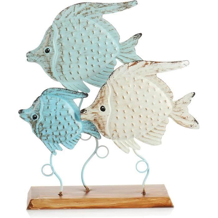Poisson décoratif, décoration maritime, poisson en métal  argenté, coloris naturel H28,5cm-616266-91