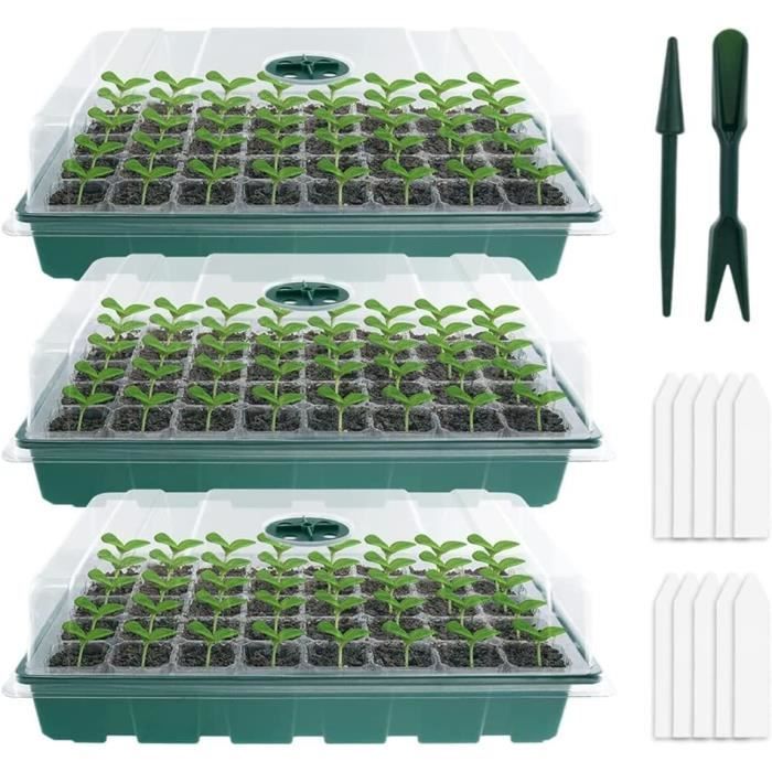 VDYXEW Lot De 2 Bacs à Semences Avec Lumières LED - Mini Serre De Propagation Réutilisable 12 Cellules, Kit Complet Pour Semis Intérieurs