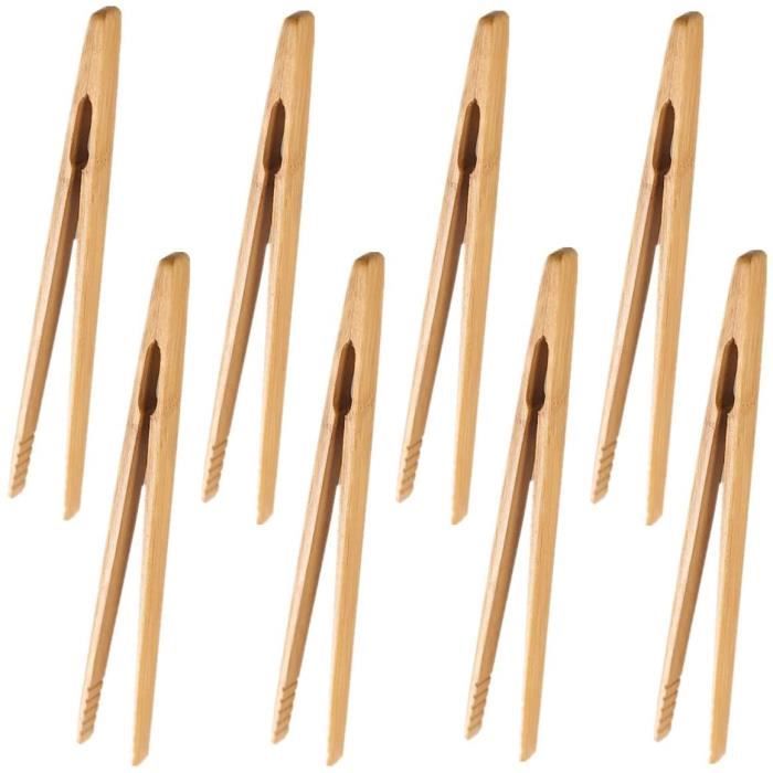 Lot de 10 Pinces de cuisine en bambou Non toxiques Réutilisables 17,8 cm