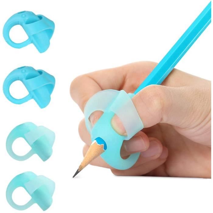 Guide Doigt Enfant, Grips pour Crayon Ergonomique Aide Ecriture pour Enfant, Ensemble de 4 (Bleu)