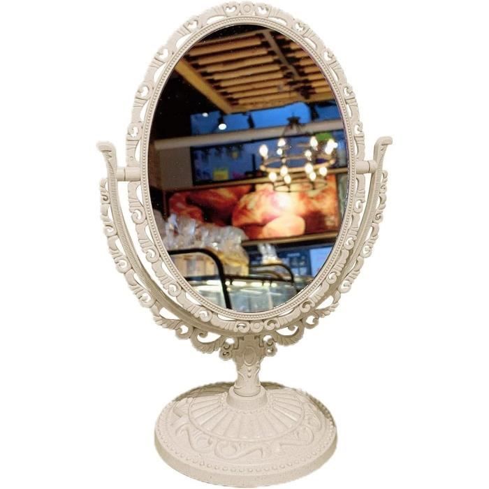 Miroir Ovale Vintage Style Européen Pour Coiffeuse Ou Table - Doré, En ABS Et Verre, Dimensions Sur Image