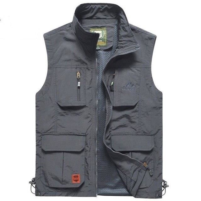 Homme Gilet De Pêche Multi-Poche Vest sans Manche Séchage Rapide À Fermeture Eclair Photographie Camping, Azur, XL