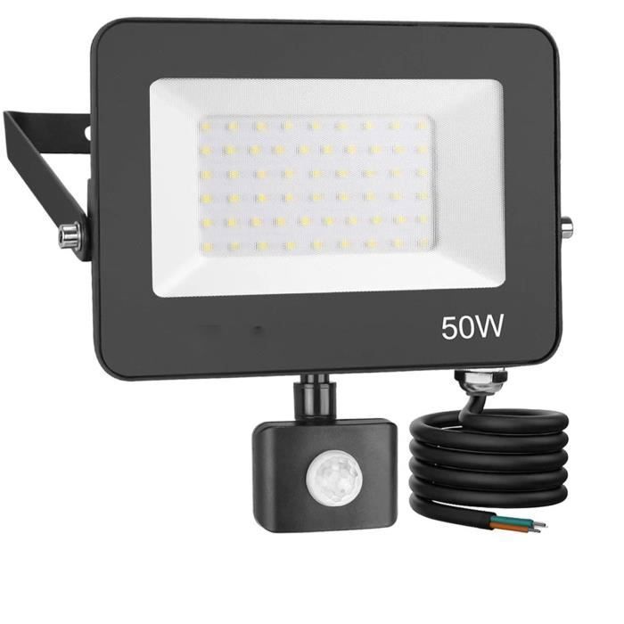 Projecteur LED Extérieur 50W Avec Détecteur Mouvement - 5000LM Super Lumineux, IP66 Étanche, Blanc Froid 6500K Pour Jardin Garage