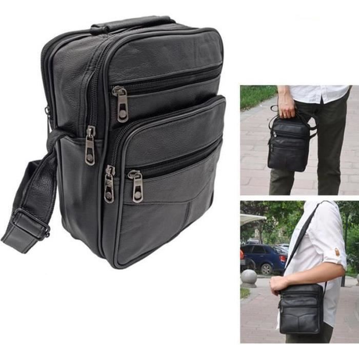 Sac Sacoche Bandoulière Petit Modèle Homme Cuir Véritable Noir