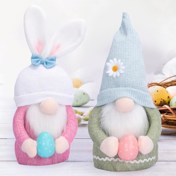 2 Pièces Lapin De Pâques Gnomes Printemps Cadeau Chambre Peluche Sans