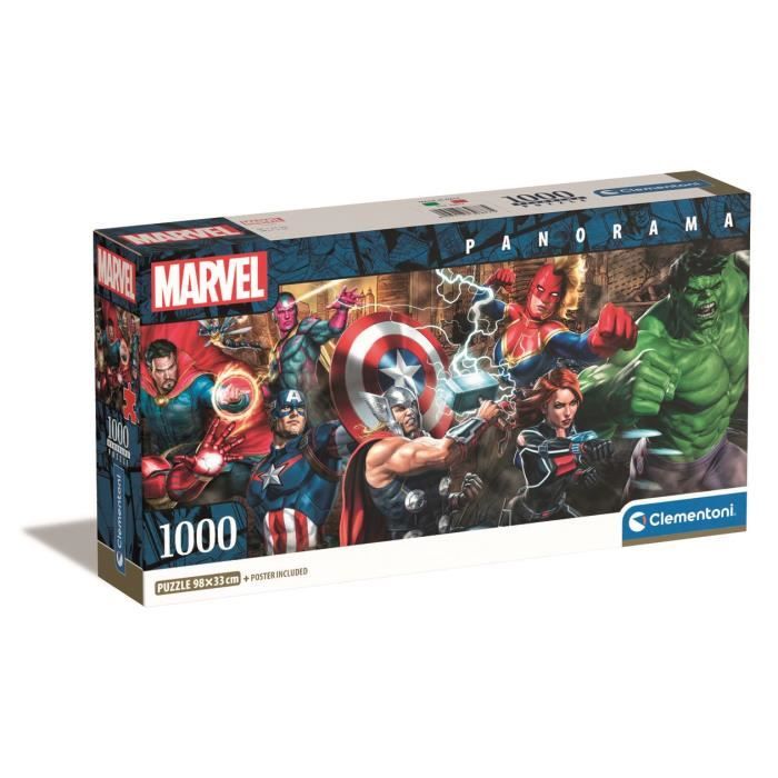 CLEMENTONI Compact 1000 pièces Panorama Marvel The Avengers