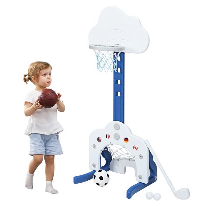 Panier de Basket Enfants Réglable 114-152 cm, Basket,Football, Jeu de Golf,Bleu, 4 en 1 | Leroy