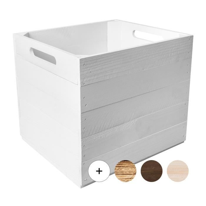 Creative Deco Caisse en Bois Blanc Compatible Étagères KALLAX et EXPIDIT 33x37x33cm | Cube de Rangement | Boite Kallax Rangement