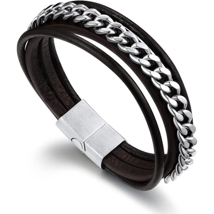 Bracelet Homme Personnalisable En Acier Inoxydable - Chaîne Gourmette Gravée - Cadeau Saint-Valentin, Fête Des Pères, Anniversaire
