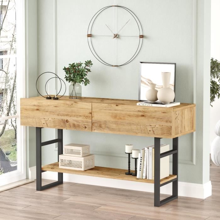 Table console Lappeenranta 76 x 139 x 43 cm effet chêne rustique noir