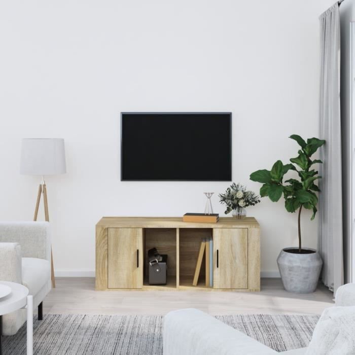 famirosa meuble tv chêne sonoma 100x35x40 cm bois d'ingénierie-803