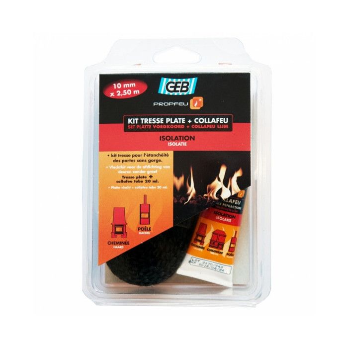 Kit tresse plate en fibre de verre GEB - 10 mm x 2.5 m - Collafeu résistant jusquà 550°C