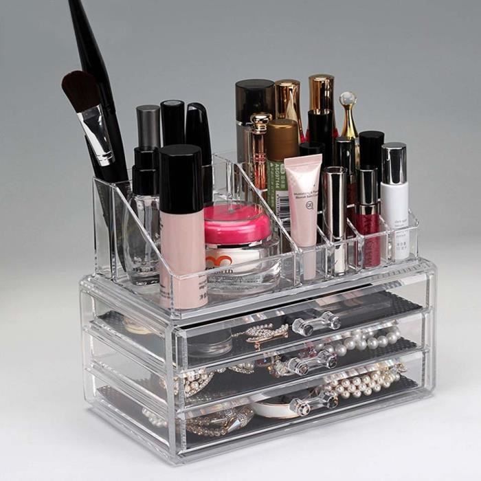Boite De Rangement De Bijoux Cosmetique 3 Tiroirs Grilles 2